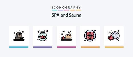 sauna lijn gevulde 5 icoon pak inclusief . zacht huid. lotus. olie. lotus. creatief pictogrammen ontwerp vector