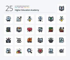 academie 25 lijn gevulde icoon pak inclusief studie. aan het leren. onderwijs. kennis. idee vector