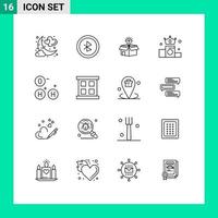 16 gebruiker koppel schets pak van modern tekens en symbolen van ho geld doos kroon lamp bewerkbare vector ontwerp elementen