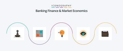 bank financiën en markt economie vlak 5 icoon pak inclusief oplossing. darts. hoofdstad. doelwit. geld vector