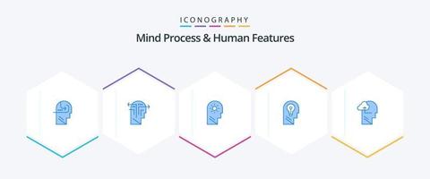 geest werkwijze en menselijk Kenmerken 25 blauw icoon pak inclusief beleven. verstand. brein. idee. bedrijf vector