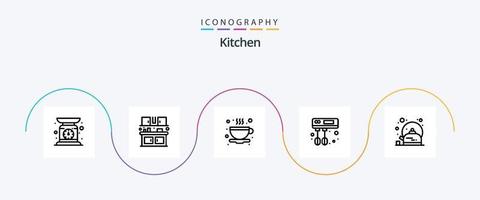 keuken lijn 5 icoon pak inclusief beker. pot. thee. ontbijt. keuken vector