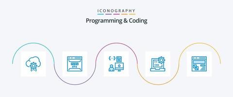 programmering en codering blauw 5 icoon pak inclusief css. code. bladzijde. programmeur. ontwikkelen vector