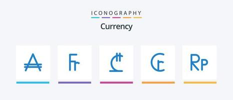 valuta blauw 5 icoon pak inclusief Indonesisch. geld. lari. munteenheid. cruzeiro. creatief pictogrammen ontwerp vector