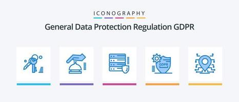 gdpr blauw 5 icoon pak inclusief verwerker. veiligheid. netwerk. zeker. op slot. creatief pictogrammen ontwerp vector