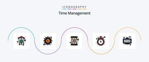 tijd beheer lijn gevulde vlak 5 icoon pak inclusief minuut. horloge. horloge. tijdopnemer. zak- kijk maar vector