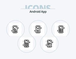 android app lijn icoon pak 5 icoon ontwerp. boek. smartphone. app. mobiel. contact vector