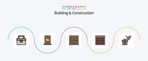 gebouw en bouw lijn gevulde vlak 5 icoon pak inclusief bouw. huis. bouw. bouw. deur vector