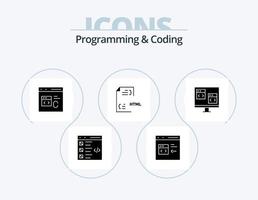 programmering en codering glyph icoon pak 5 icoon ontwerp. computer. app. ontwikkelen. html. ontwikkeling vector