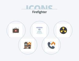 brandweerman vlak icoon pak 5 icoon ontwerp. vechter. brand. hotline. klok. alarm vector