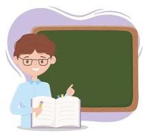 online onderwijs, leraar met potloodboeken en krijtboekklasse