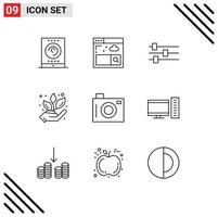 pictogram reeks van 9 gemakkelijk contouren van afbeelding vakantie Bewerk camera natuur bewerkbare vector ontwerp elementen