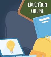online onderwijs, schoolbord laptop rugzak boek school vector