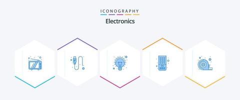 elektronica 25 blauw icoon pak inclusief hulpmiddel. meten. lamp. TV. controle vector