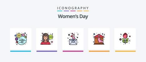 vrouwen dag lijn gevulde 5 icoon pak inclusief bericht. communicatie. teken. Aankondiging. wet. creatief pictogrammen ontwerp vector