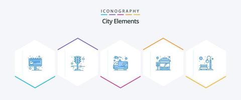 stad elementen 25 blauw icoon pak inclusief park. bank. ambulance. hou op vector