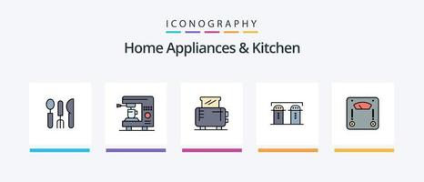 huis huishoudelijke apparaten en keuken lijn gevulde 5 icoon pak inclusief huis. onderhoud. keuken. hotel. keuken. creatief pictogrammen ontwerp vector