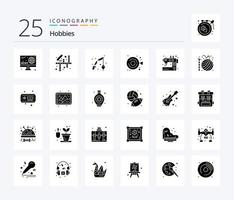 hobby's 25 solide glyph icoon pak inclusief machine. handwerk. vis. mode. stollen vector