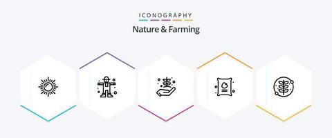natuur en landbouw 25 lijn icoon pak inclusief blad. tas. landbouw. appel. landbouw vector