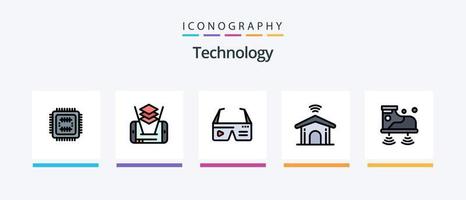 technologie lijn gevulde 5 icoon pak inclusief hologram. 3d. onderhoud. horloge. slim. creatief pictogrammen ontwerp vector