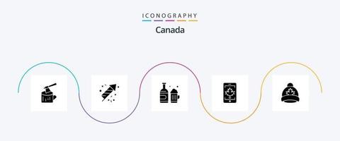 Canada glyph 5 icoon pak inclusief kap. blad. fles. Canada. mobiel vector