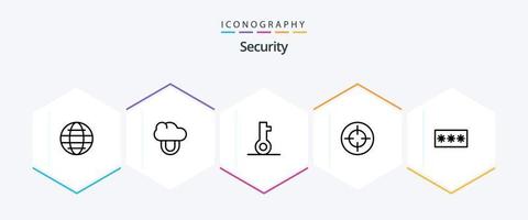 veiligheid 25 lijn icoon pak inclusief wachtwoord. code. op slot doen. doelwit. focus vector