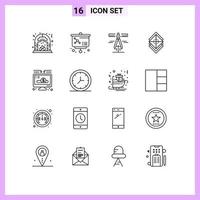 universeel icoon symbolen groep van 16 modern contouren van liefdadigheid stack remklauwen lagen regelen bewerkbare vector ontwerp elementen