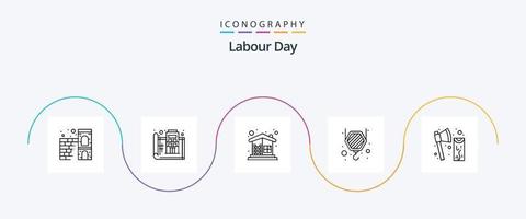 arbeid dag lijn 5 icoon pak inclusief bijl. kraan. afdrukken. bouw. huis vector