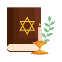 heilig jodendom antiek boek met joodse gouden ster en kaars vector
