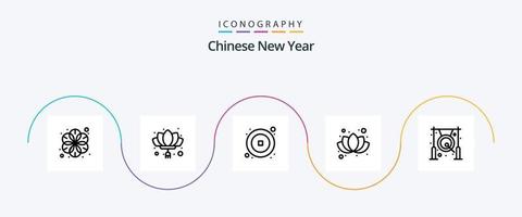 Chinese nieuw jaar lijn 5 icoon pak inclusief klok. pruim. nieuw jaar. bloem. jaar vector