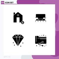 modern reeks van 4 solide glyphs pictogram van gebouwen water slot bouw diamant bewerkbare vector ontwerp elementen