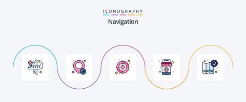 navigatie lijn gevulde vlak 5 icoon pak inclusief richting. kaart. GPS. pin. plaats vector