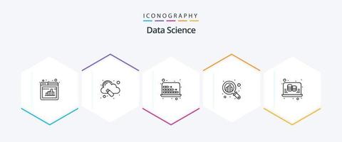 gegevens wetenschap 25 lijn icoon pak inclusief informatie. zoeken. computer. groei. analyse vector
