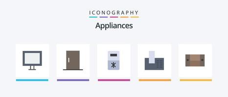 huishoudelijke apparaten vlak 5 icoon pak inclusief meubilair. kastje. koelkast. telefoon. telefoongesprek. creatief pictogrammen ontwerp vector