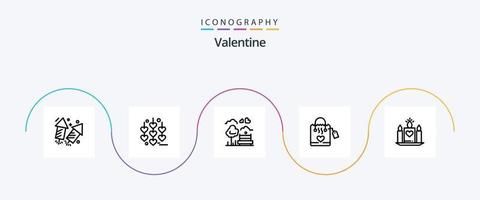 Valentijn lijn 5 icoon pak inclusief bank. park. hart. liefde. valentijnsdag vector