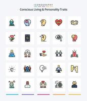 creatief bewust leven en persoonlijkheid eigenschappen 25 lijn gevulde icoon pak zo net zo liefde. vergiffenis. depressie. emoties. verdrietig vector