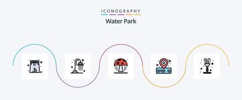 water park lijn gevulde vlak 5 icoon pak inclusief . valentijnsdag dag. paddestoel. romantiek. fontein vector