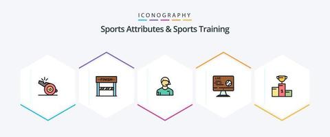 sport- attributen en sport- opleiding 25 gevulde lijn icoon pak inclusief stroom. voetbal. arbiter. live. scheidsrechter vector