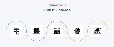 bedrijf en samenspel glyph 5 icoon pak inclusief team. groep. bedrijf groei. wolk. doel vector