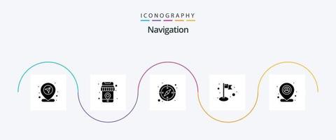 navigatie glyph 5 icoon pak inclusief plaats. kaart. kaart. vlag. navigatie vector