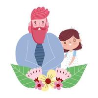 gelukkige vaderdag, schattige vader en dochter bloemen liefde vector