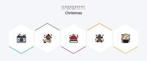 Kerstmis 25 gevulde lijn icoon pak inclusief koekje. vakantie. hand. peperkoek Heren. Kerstmis vector