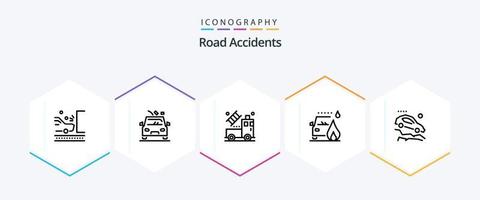 weg ongevallen 25 lijn icoon pak inclusief ongeluk. brand. weg. auto. transparant vector