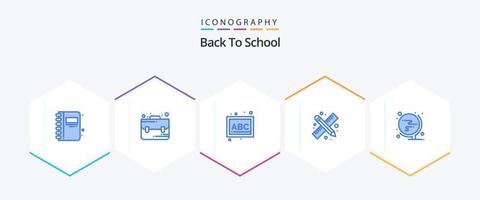 terug naar school- 25 blauw icoon pak inclusief wereldbol. school. blokken. werk. tekening gereedschap vector