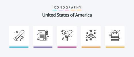 Verenigde Staten van Amerika lijn 5 icoon pak inclusief fles. Patat. Verenigde Staten van Amerika. voedsel. Amerikaans bal. creatief pictogrammen ontwerp vector