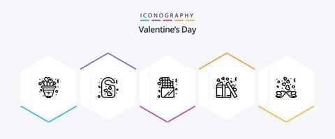 valentijnsdag dag 25 lijn icoon pak inclusief vogels. Geschenk. deur label. liefde. romance vector