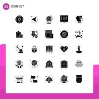 modern reeks van 25 solide glyphs pictogram van idee hersenen aardrijkskunde markt gegevens bewerkbare vector ontwerp elementen