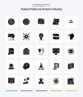 creatief naakt politiek en FinTech industrie 25 glyph solide zwart icoon pak zo net zo goud. bars. internetten. direct. credit vector