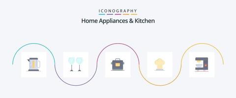 huis huishoudelijke apparaten en keuken vlak 5 icoon pak inclusief koffie. hoed. fornuis. fornuis. pet vector