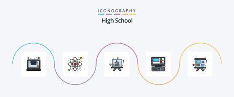 hoog school- lijn gevulde vlak 5 icoon pak inclusief opleiding. studie. onderwijs. presentatie. systeem vector